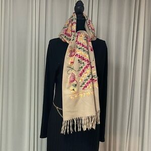 Floral Embroidered Beige Scarf